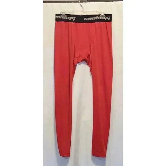 COOLOMG Men's Size 2XL Compression‎ Pants Tights Red Wide Elastic Waistband - Picture 1 of 6